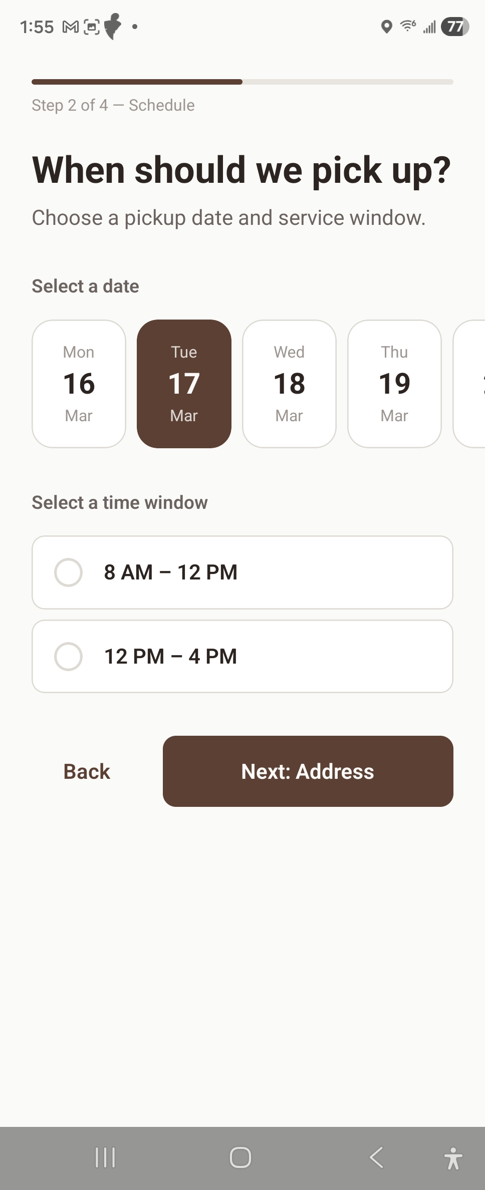 Schedule picker screenshot