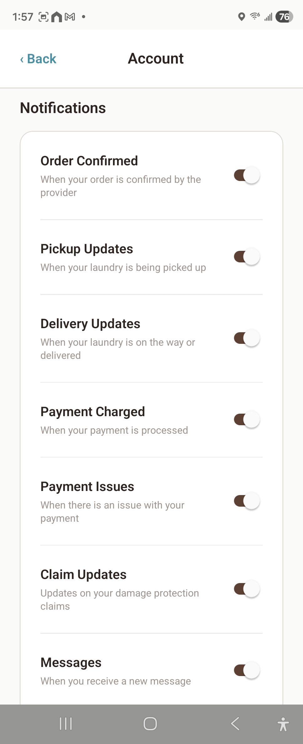 Notification preferences screenshot